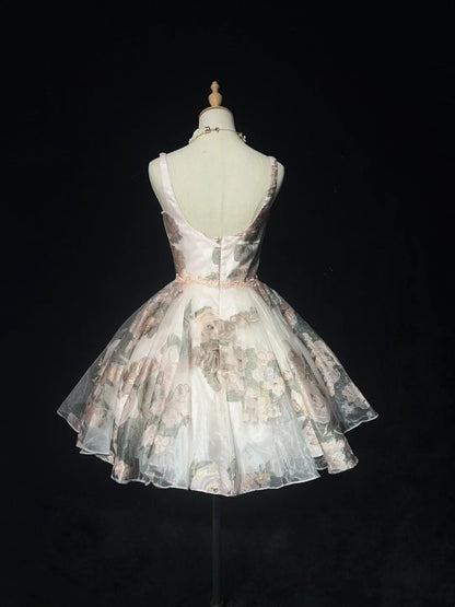 Robes de bal de princesse à bretelles fleuries courtes mini robes de 18e anniversaire robes de rentrée scolaire N3706