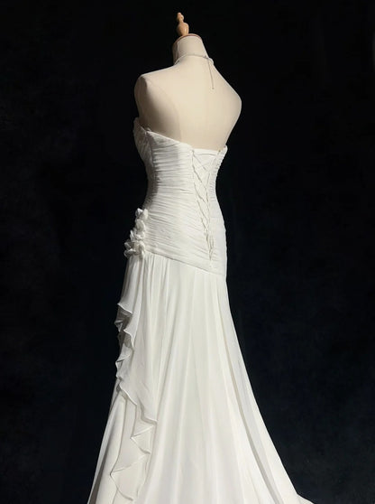 Vintage 90s Wedding Dresses Mermaid Sweetheart Chiffon White Beading Summer Garden Long Bridal Gown N3827