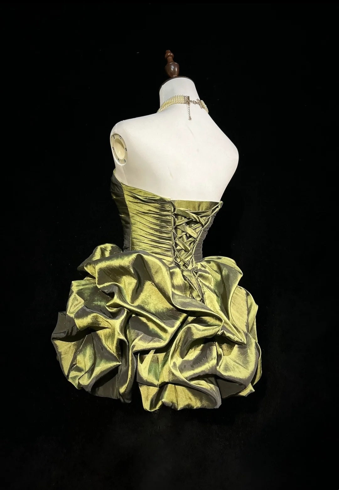 Robe de bal de rêve bustier vert olive en taffetas pour 18e anniversaire, robes de rentrée N3804