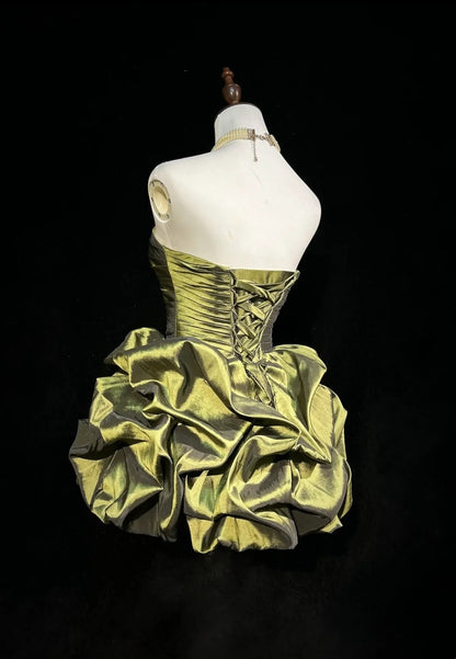 Robe de bal de rêve bustier vert olive en taffetas pour 18e anniversaire, robes de rentrée N3804