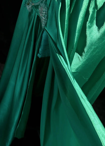 Vintage Prom Dresses Inspo Mermaid Square Neck Green Satin 90s With Appliqued For Women Formal Gowns N3332