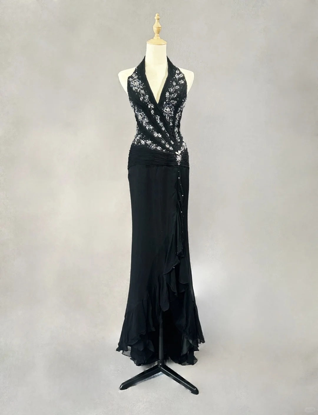 Robes de bal modestes sirène licou en mousseline avec perles pour soirée formelle N3858