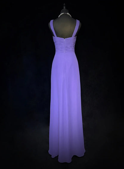 Robes de bal vintage, ligne A, encolure en V, mousseline violette, tenues de soirée longues années 80 N3887