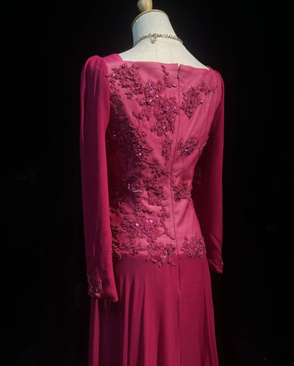 Jolie robe de soirée cocktail trapèze en mousseline de soie rose vif longueur genou robes de bal N3850