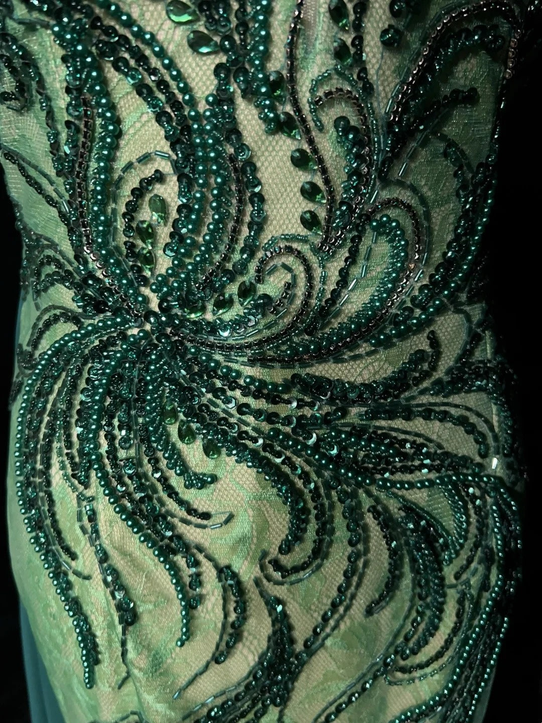 Vintage Ballkleider Meerjungfrau Spaghettiträger Grün Perlen 90er Lang Formelles Abendkleid N2649