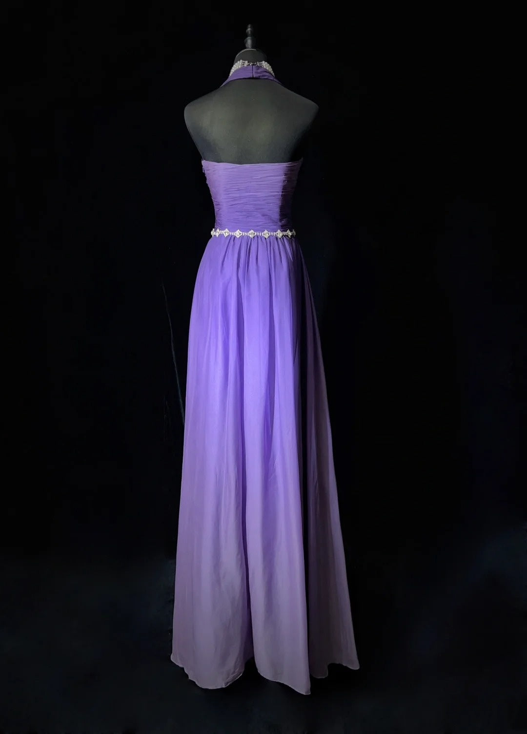 Vintage Abschlussballkleider Inspo A-Linie Neckholder Gradient Traube Chiffon Lang 1990er Mit Perlen Abendkleider N3338