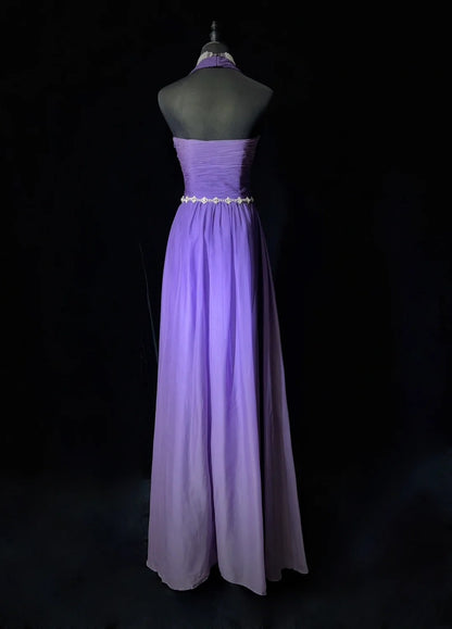 Vintage Abschlussballkleider Inspo A-Linie Neckholder Gradient Traube Chiffon Lang 1990er Mit Perlen Abendkleider N3338