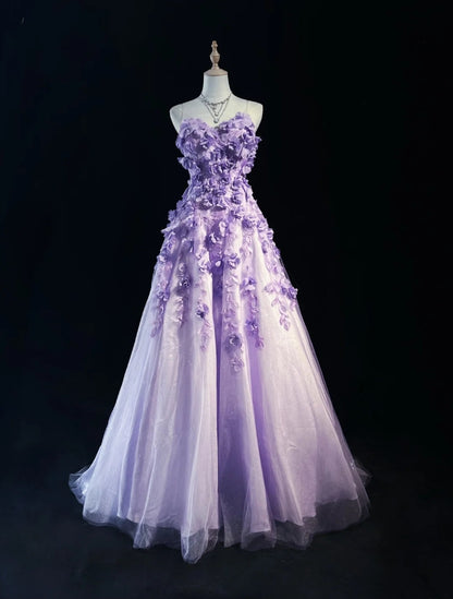 Robes de bal de princesse avec fleurs 3D, épaules dénudées, lilas, tenues de soirée formelles N3894