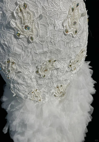 Timeless Mermaid Spaghetti Straps White Tulle Lace With Wedding Ruffled Bridal Gown Long Wedding Dresses RB4325