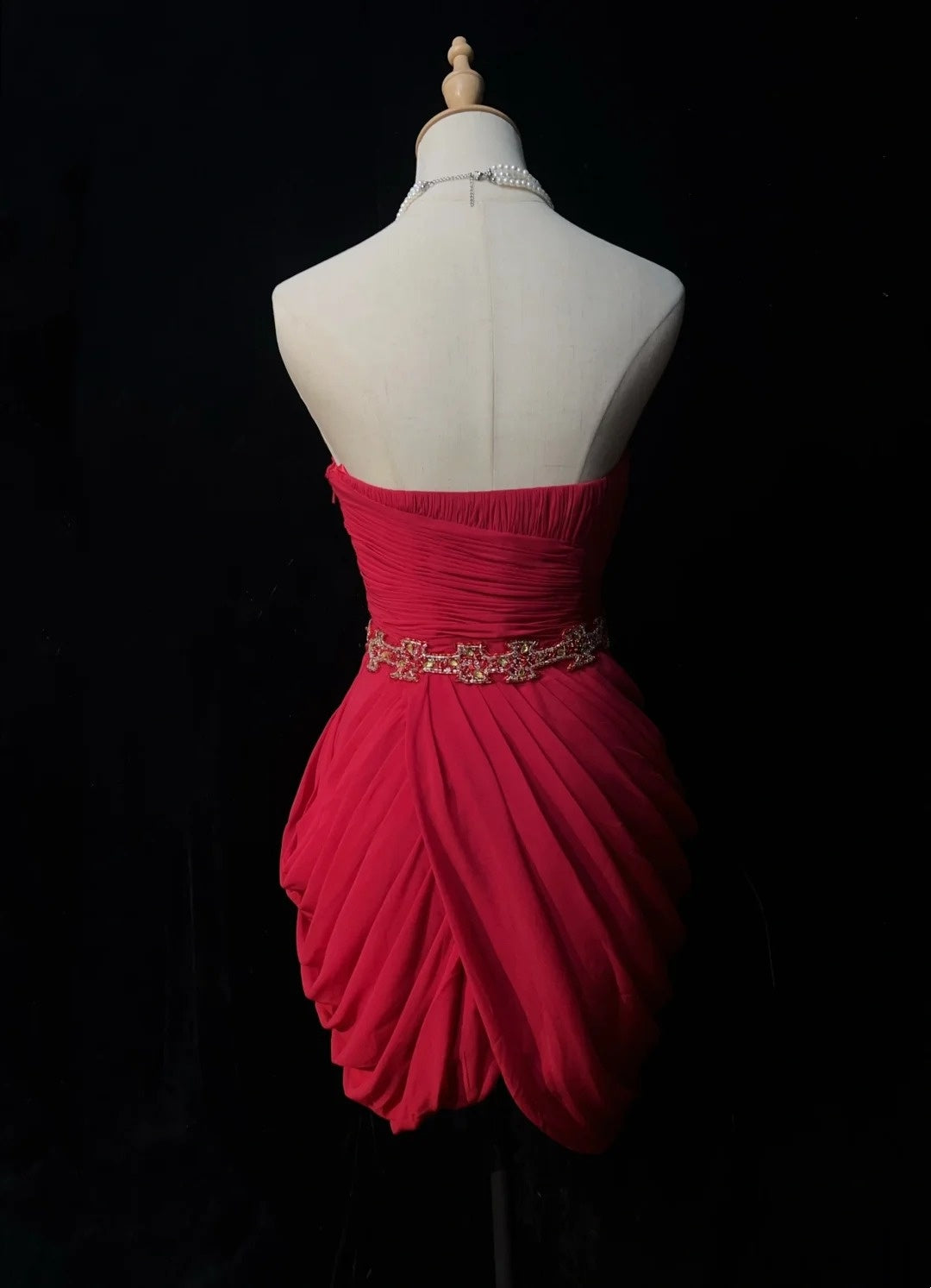 Süßes Etui-Kleid, herzförmiger Ausschnitt, Rot, Chiffon, kurz, Mini, 18. Geburtstagskleid, Heimkehrkleider N3681