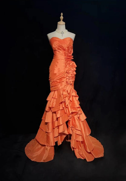 Vintage Prom Dresses Mermaid Sweetheart Orange Taffeta 2000s Party Evening Formal Gown RC1139