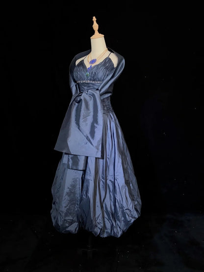 Zeitlose Ballkleider Trägerlos Marineblau Taft mit Perlenumhang Abendgarderobe N3287
