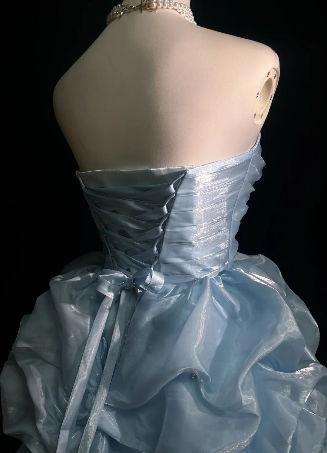 Vintage Ball Gown Sweetheart Light Sky Blue Y2K 2000s Organza Short Mini Homecoming Dresses N3106