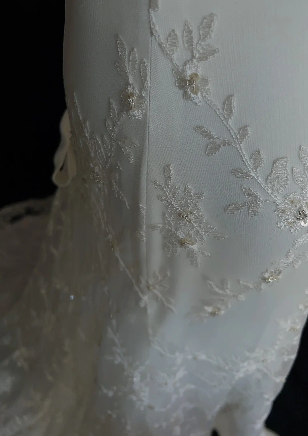 Vintage Brautkleider Inspo Meerjungfrau Spaghettiträger Weiß Lang 1980er Mit Spitze Brautkleider N3367