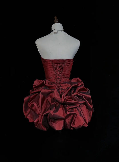 Robes de bal mignonnes en taffetas bordeaux pour le 18e anniversaire, robes de bal de retour N3657