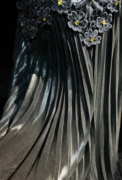 Black Prom Dress Inspo A Line Spaghetti Straps Satin Lace Long Birthday Outfits Formal Party Gown RC0101