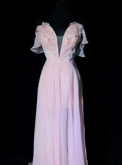 Vintage Prom Dresses 80s A line Sweetheart Pink Chiffon With Beading Semi Formal Evening Outfits N3630