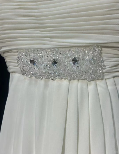 Elegant A line Strapless Chiffon White With Beads Wedding Bridal Gown Long Wedding Dresses RB5123
