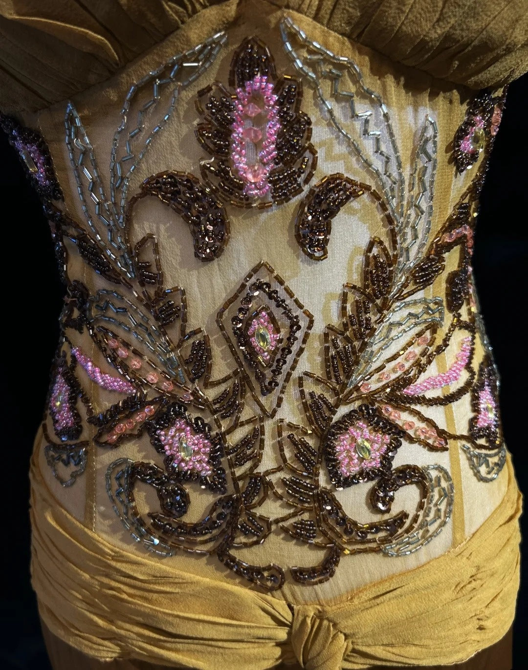 Robes de bal vintage Sirène Bretelles fines Dorées avec volants Perles Mousseline Robe de soirée années 90 N2588
