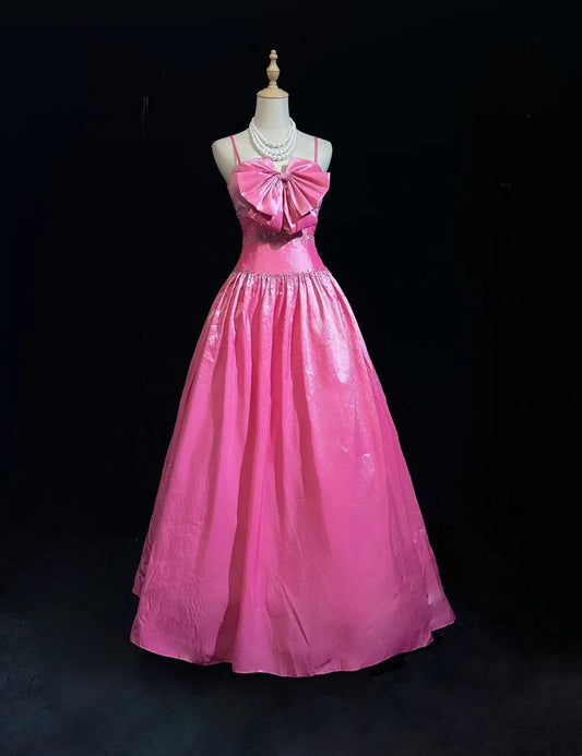 Prinzessin Abschlussballkleider Ballkleider Spaghettiträger Rosa Ärmellos Abend Lang Formelles Kleid RB3260