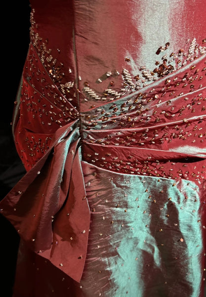 Robes de bal vintage des années 80 Robe de soirée dos nu en satin longueur ras du sol avec perles plissées Tenues de soirée N3126