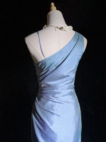 Robes de bal élégantes coupe trapèze, une épaule, en satin lavande avec volants, longue robe de soirée N2911
