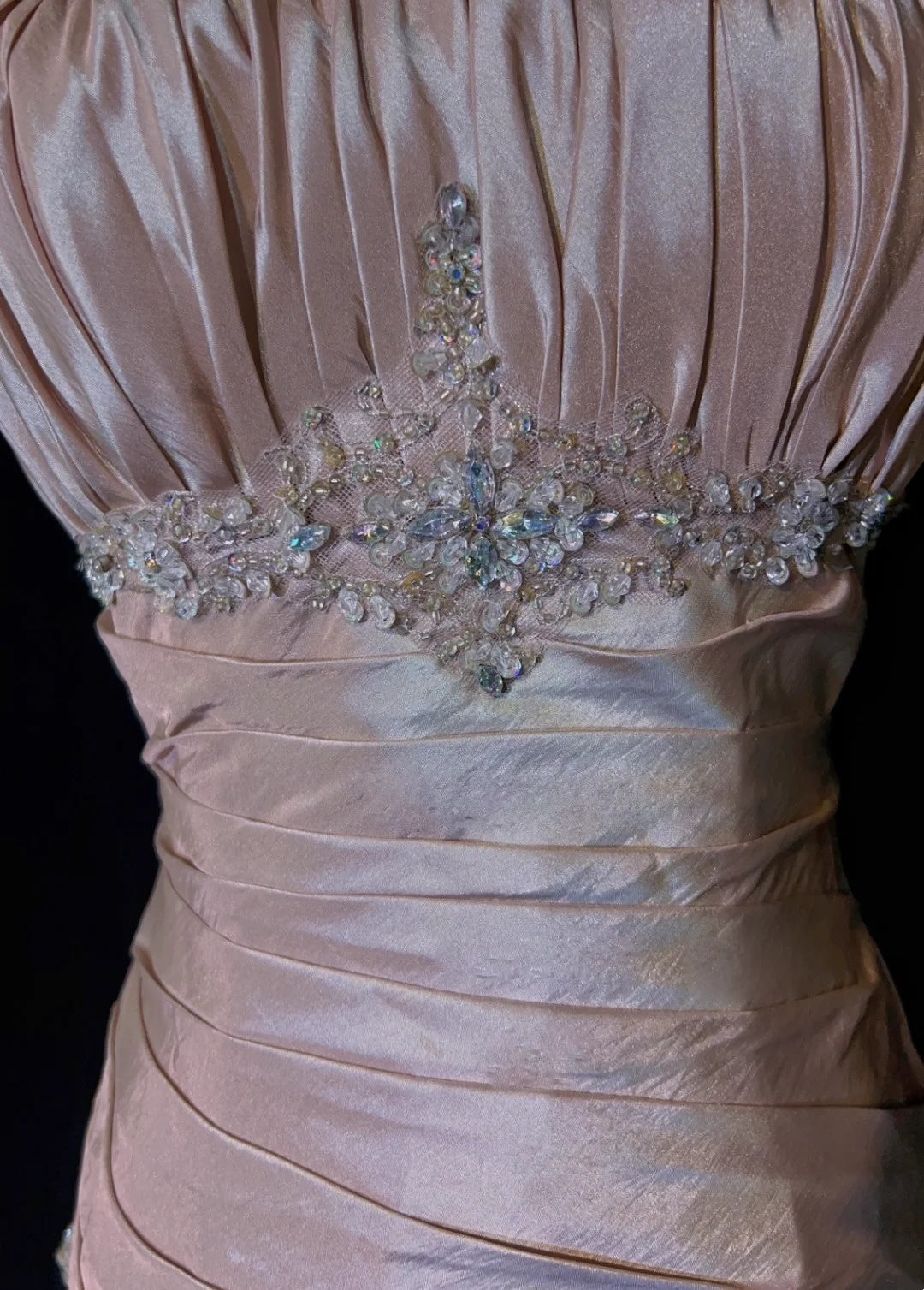 Robes de bal vintage sirène à fines bretelles en taffetas rose clair avec perles argentées années 50 longue robe de soirée N2597