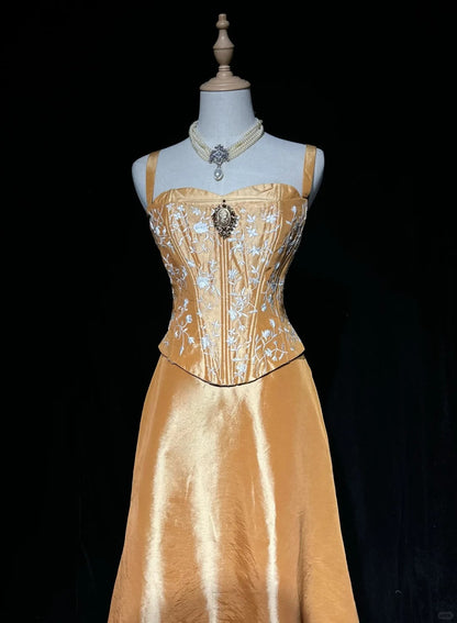 Charmantes robes de bal trapèze à fines bretelles dorées, robes de soirée longues N3900