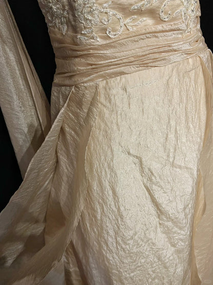 Robes de bal vintage en forme de A à bretelles spaghetti couleur champagne avec manches longues Robe de soirée années 90 N3001
