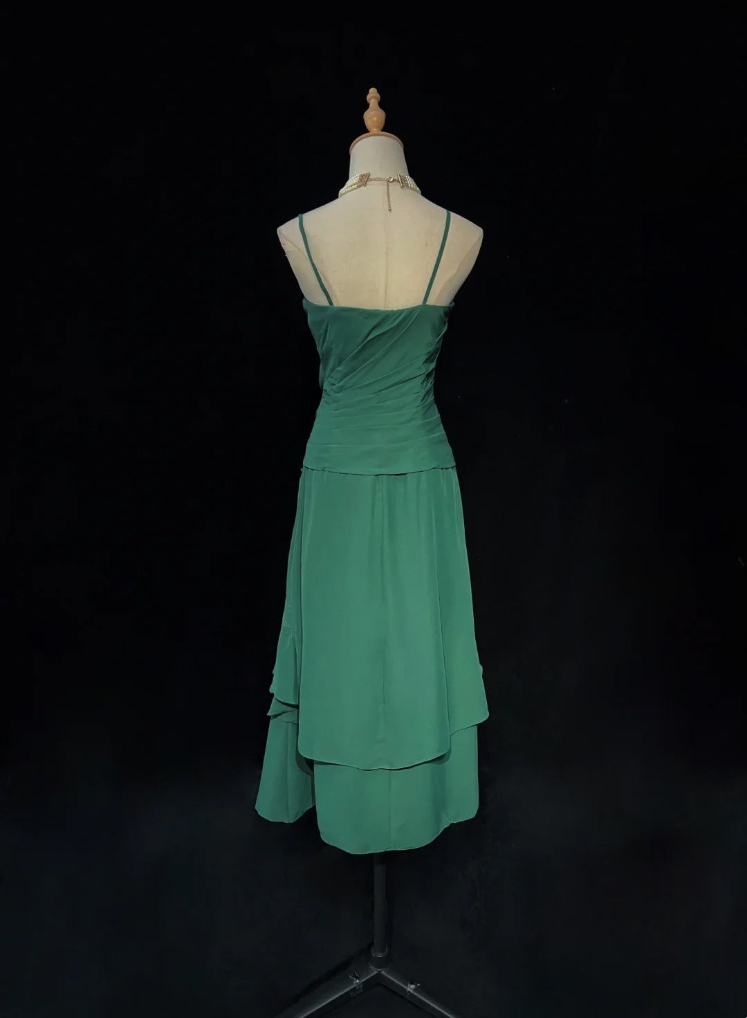 Einfache Ballkleider A-Linie Grün Chiffon Teelänge Mittellanges Semi-Formelles Abendkleid N3680