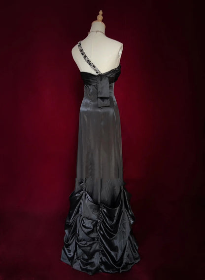 Bescheidene Ballkleider-Inspiration A-Linien-Kleid mit einer Schulter und Perlenstickerei für Damen, formelles Abendkleid N3280