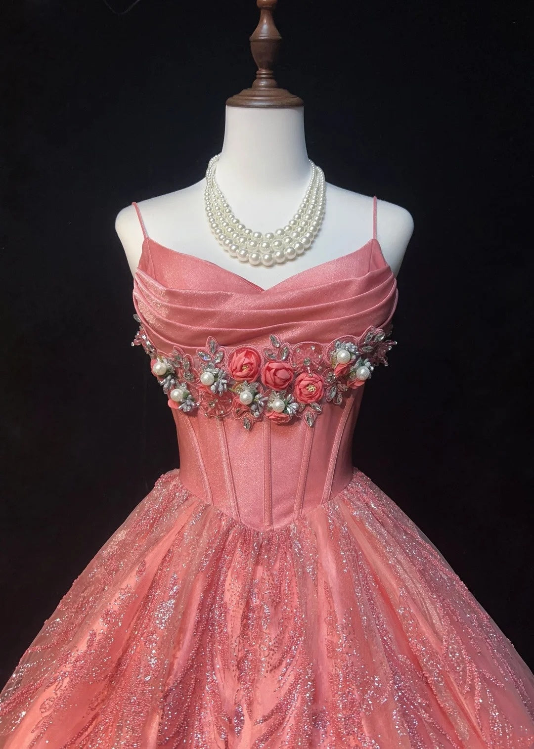Jolie Robe de Bal Courte à Bretelles Fines Paillettes Roses avec Fleurs 3D en Tulle pour Retour à la Maison N2527
