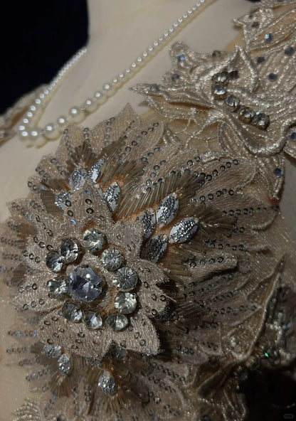 Robes de bal vintage des années 1980 Sirène Col en V Dentelle Rose avec Appliques Perles Longue Robe de Bal N3112