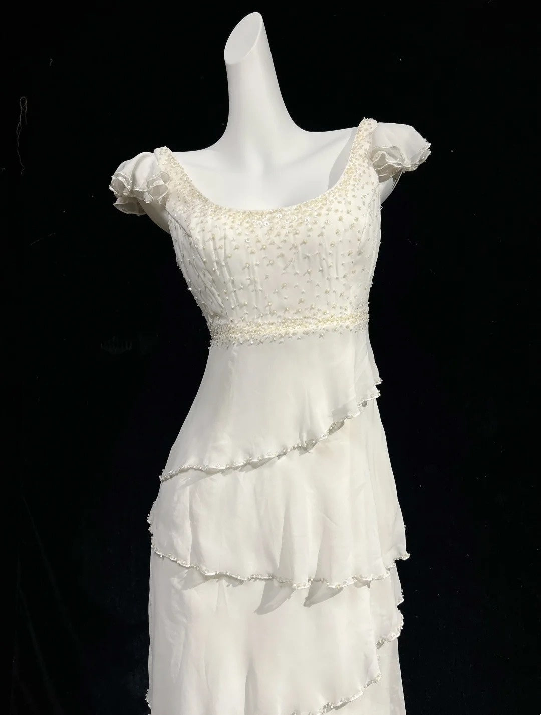 Cute A Line Square Neck White Chiffon With Beads Prom Dresses Formal Outfits RB3939