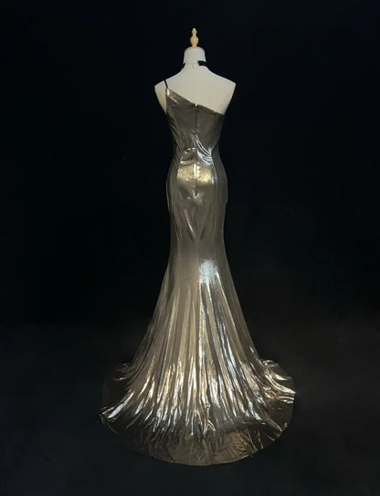 Wunderschöne Abschlussballkleider Meerjungfrau One Shoulder Satin mit Rüschenmieder Lange Abendkleider N3370