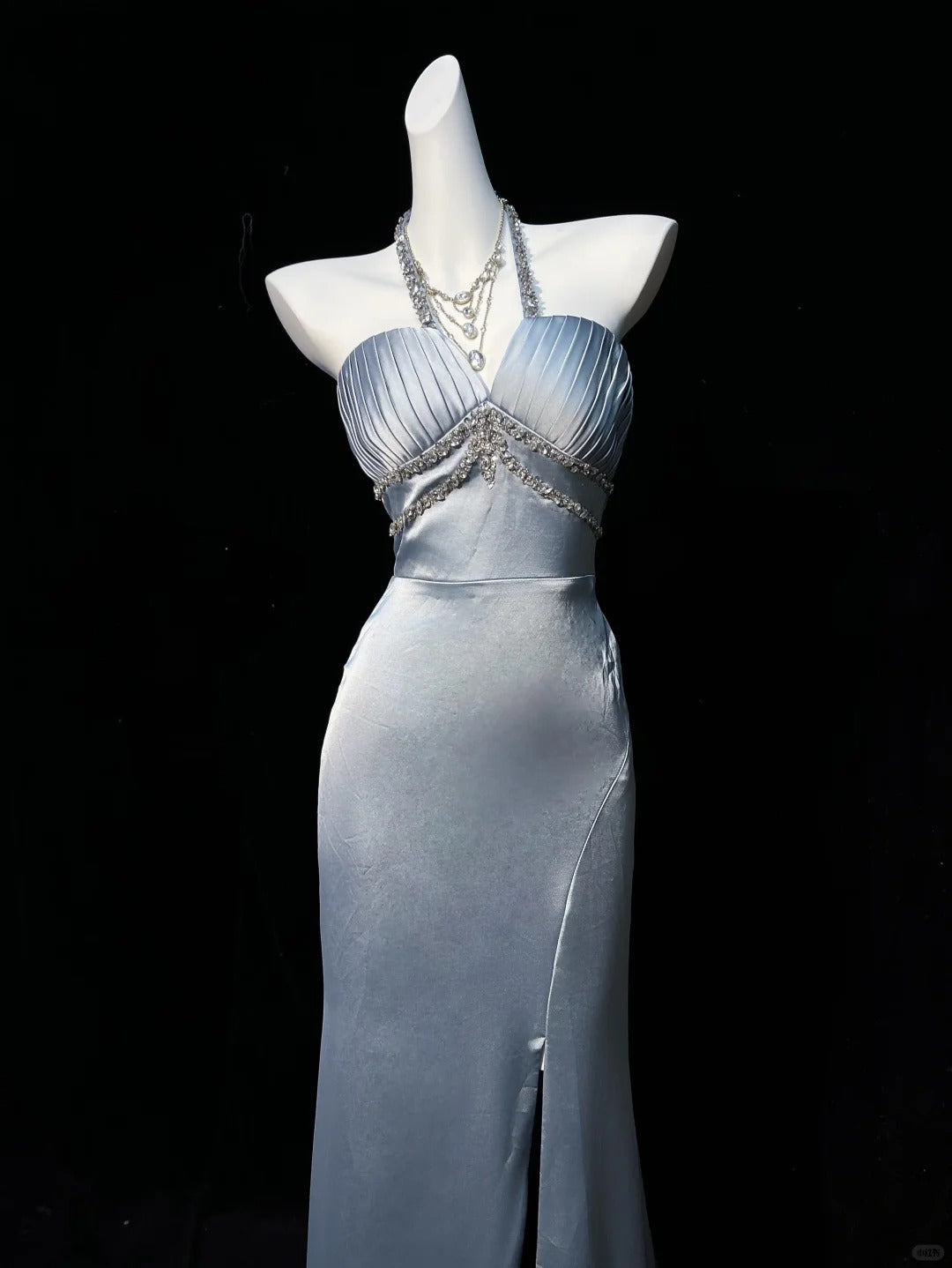Vintage Prom Dresses 1950s Mermaid Halter Silver Gray With Split Sleeveless Evening Formal Outfits RB4341