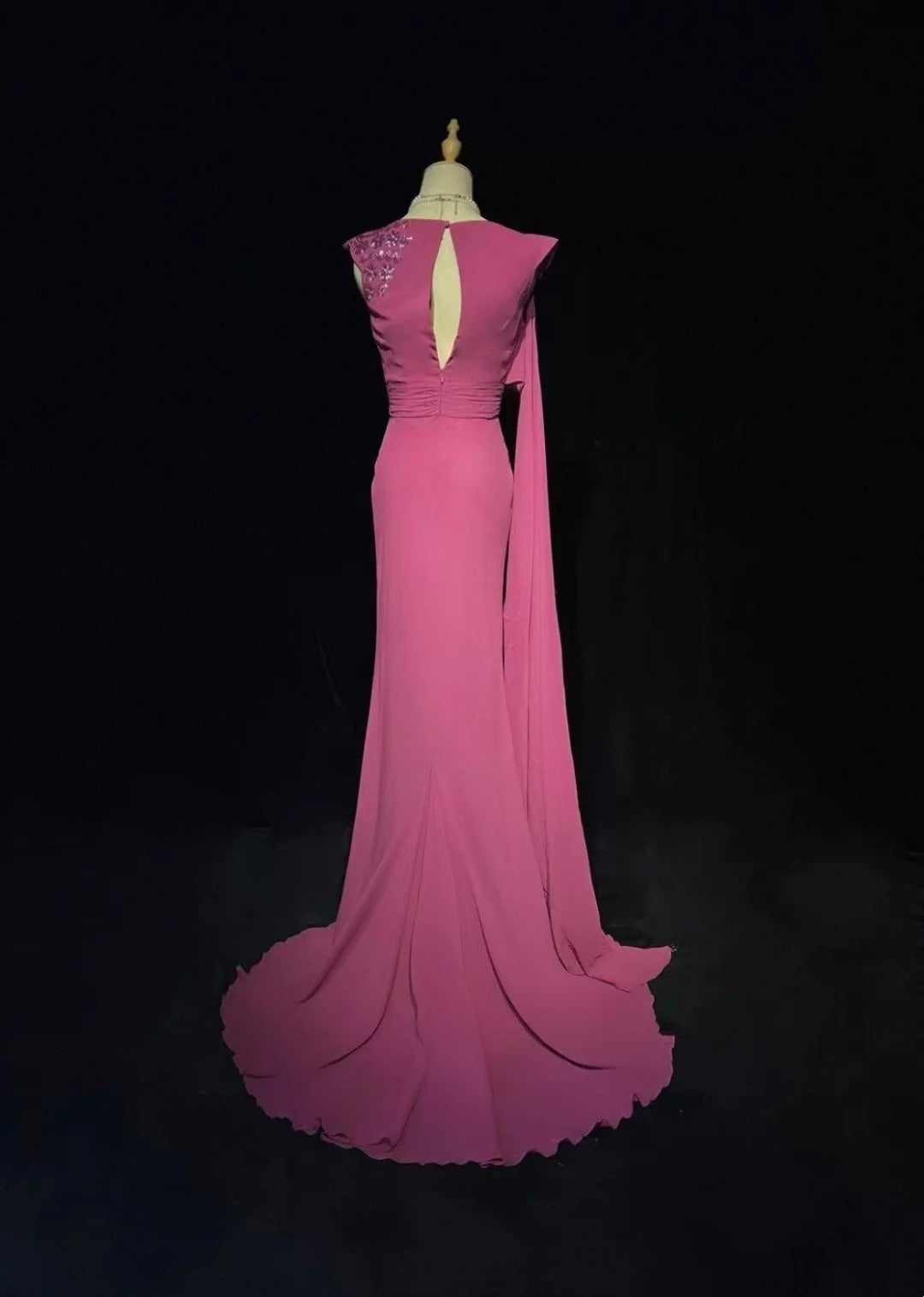 Robes de bal vintage Sirène Asymétrique Rose vif Mousseline sans manches Années 90 Longue Robe de soirée formelle N2638