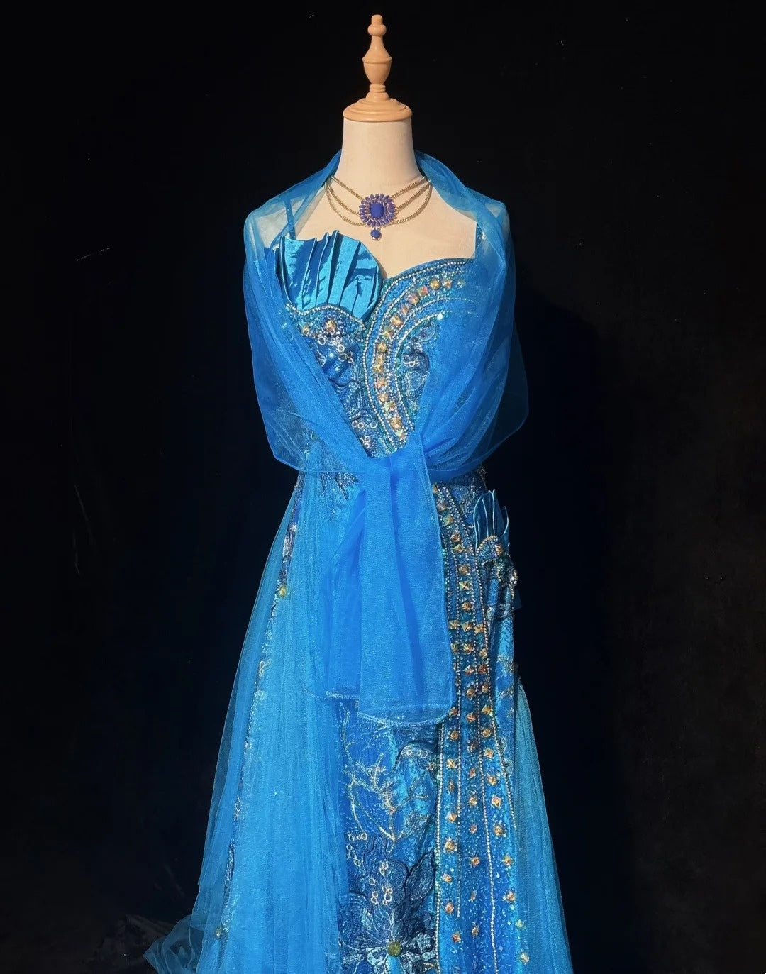 Vintage Prom Dresses 1960s Mermaid Spaghetti Strap Blue Tulle With Beads Sleeveless Prom Dresses Evening Formal Outfits RB5124