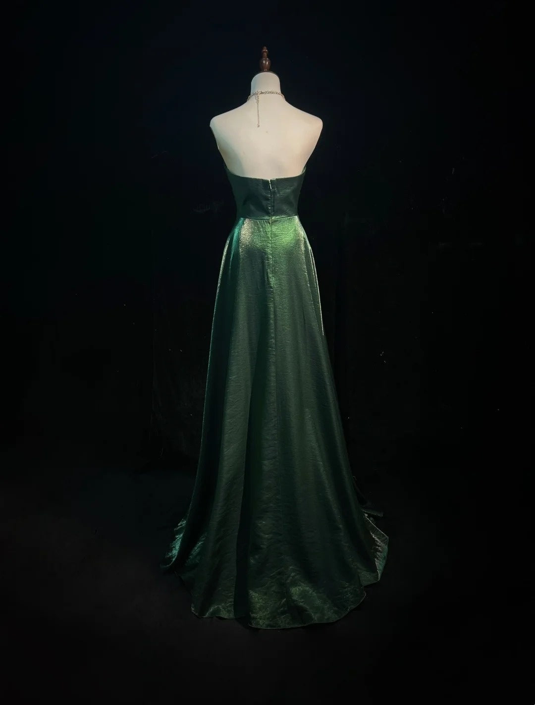 Vintage Prom Dresses A-Linie Sweetheart Dunkelgrüner Satin 1990er Formelles Abendkleid N2656