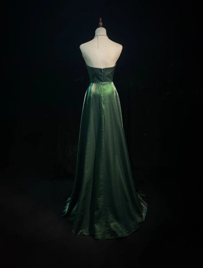 Vintage Prom Dresses A-Linie Sweetheart Dunkelgrüner Satin 1990er Formelles Abendkleid N2656