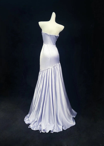 Vintage Prom Dresses 1960s Mermaid Sweetheart Lilac Satin With Beads Sleeveless Prom Dresses Evening Formal Outfits RB5125