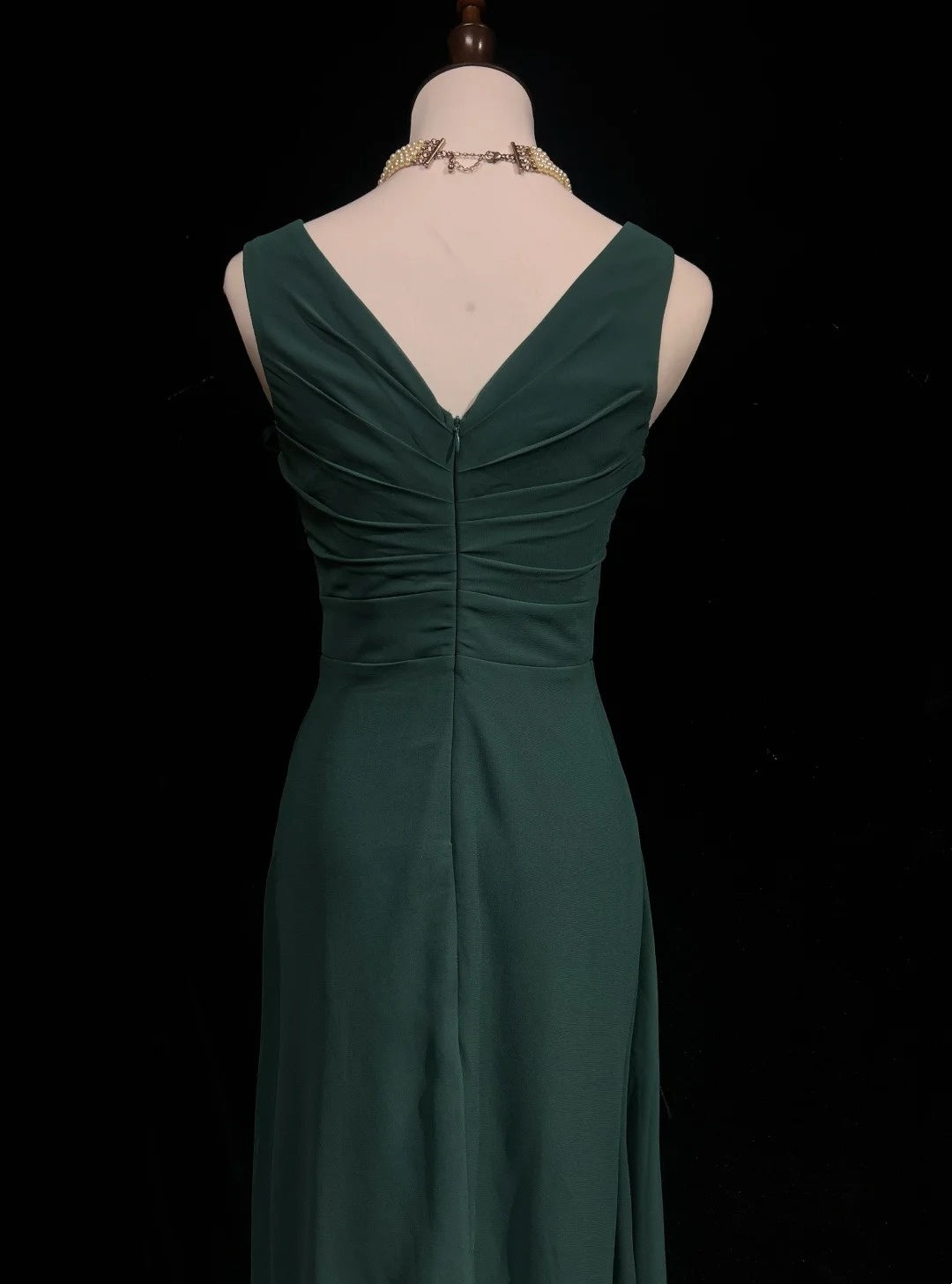 Robes de bal simples, ligne A, col en V, vert foncé, mousseline, longueur au sol, robe de soirée formelle à volants N3686