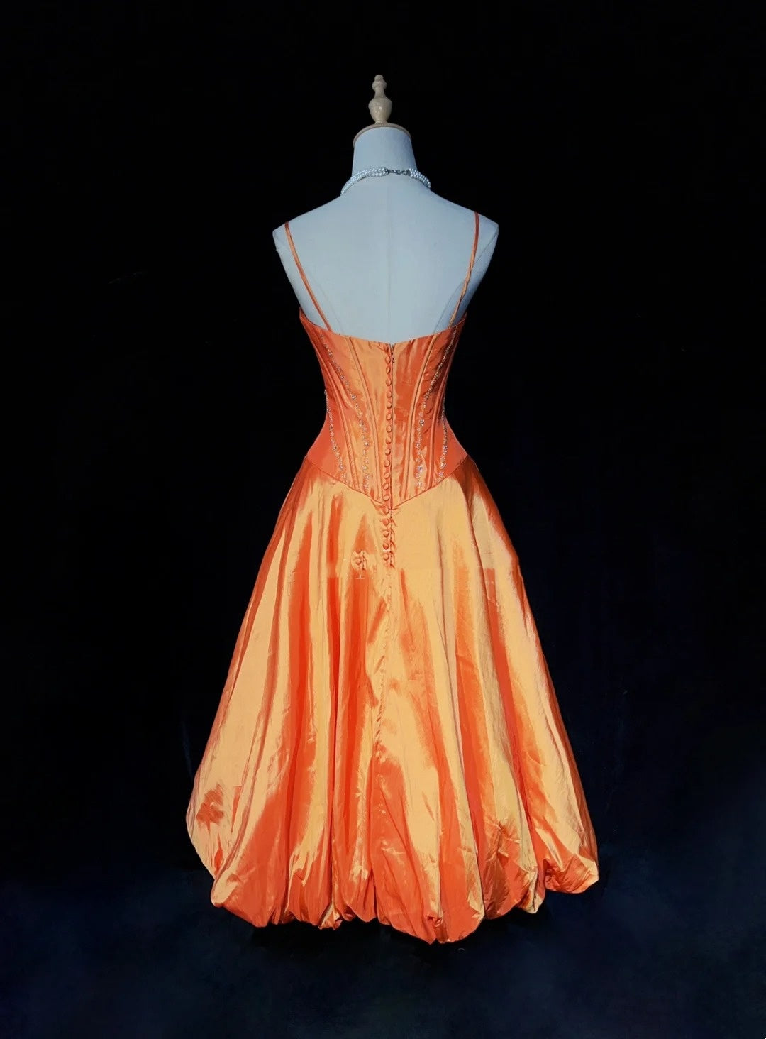 Timeless Prom Dresses Ball Gown Spaghetti Strap Orange Taffeta With Beading Cape Evening Outfits N3239