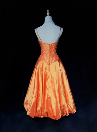 Timeless Prom Dresses Ball Gown Spaghetti Strap Orange Taffeta With Beading Cape Evening Outfits N3239