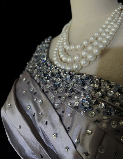 Verträumte 90er Abschlussballkleider Meerjungfrau One Shoulder Grau mit Perlenstickerei Formelle Abendkleider N3819