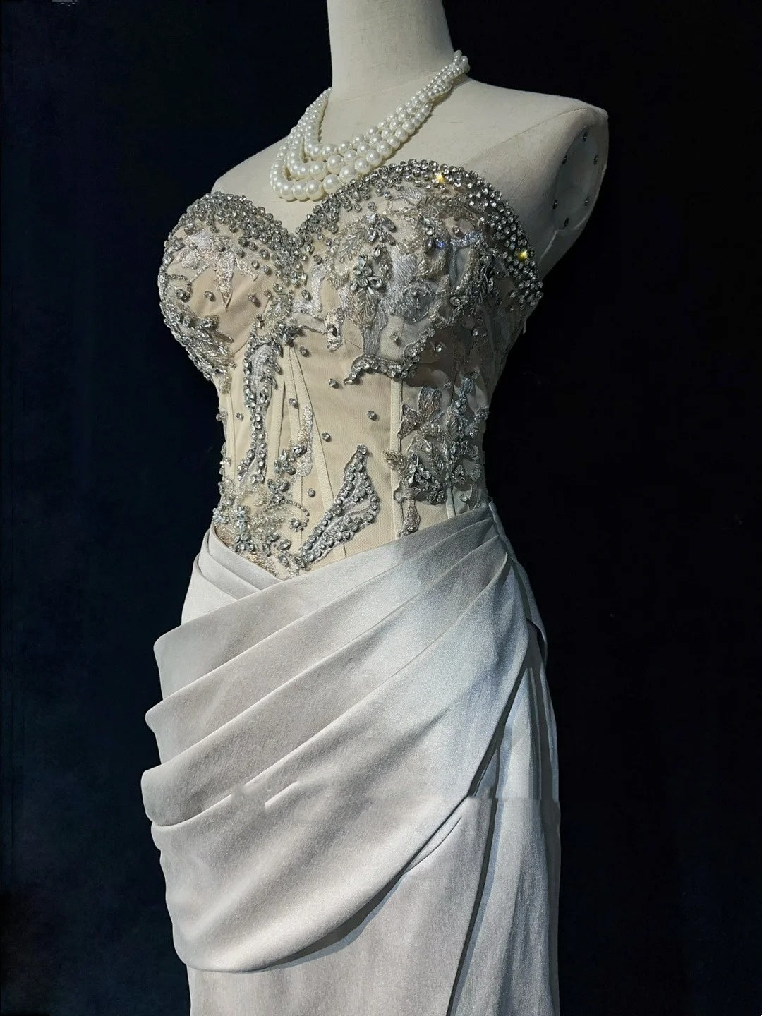 Vintage Prom Dresses 80s Mermaid Sweetheart Silver Grey With Beading Semi Formal Evening Outfits N3638