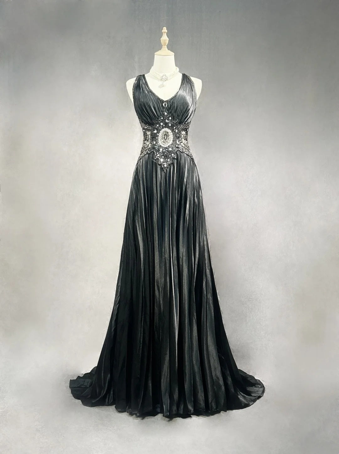 Robes de bal vintage en ligne A, robe de soirée à col en V perlée des années 90, longue robe de soirée formelle N2652