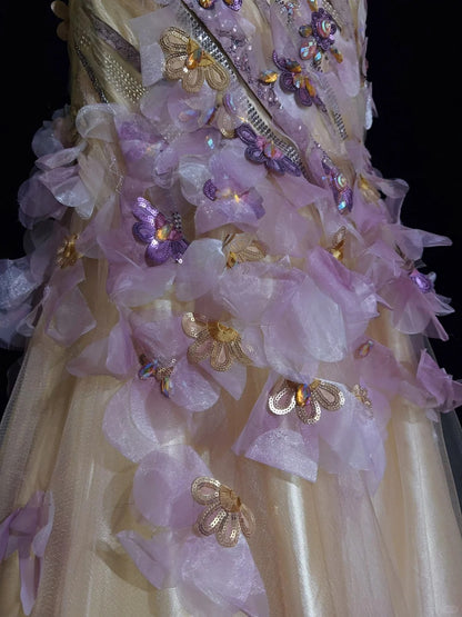 Verträumte 90er Abschlussballkleider Meerjungfrau One-Shoulder Flieder mit 3D-Blumen Formelle Abendgarderobe N3802