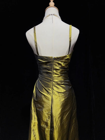 Vintage Prom Dresses Inspo A line Spaghetti Strap Olive Green Long 1990s With Beaded Jacket Formal Gowns N3381
