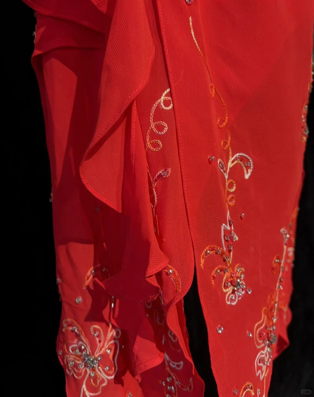 Vintage Abschlussballkleider A-Linie Spaghettiträger Rot Midilänge Chiffon 1990er Formelles Abendkleid N2665